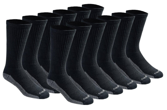 Dickies Men's Dri-Tech Moisture Control Crew Socks, Available in M-XXL (6, 18, Black (12 Pairs), XX-Large