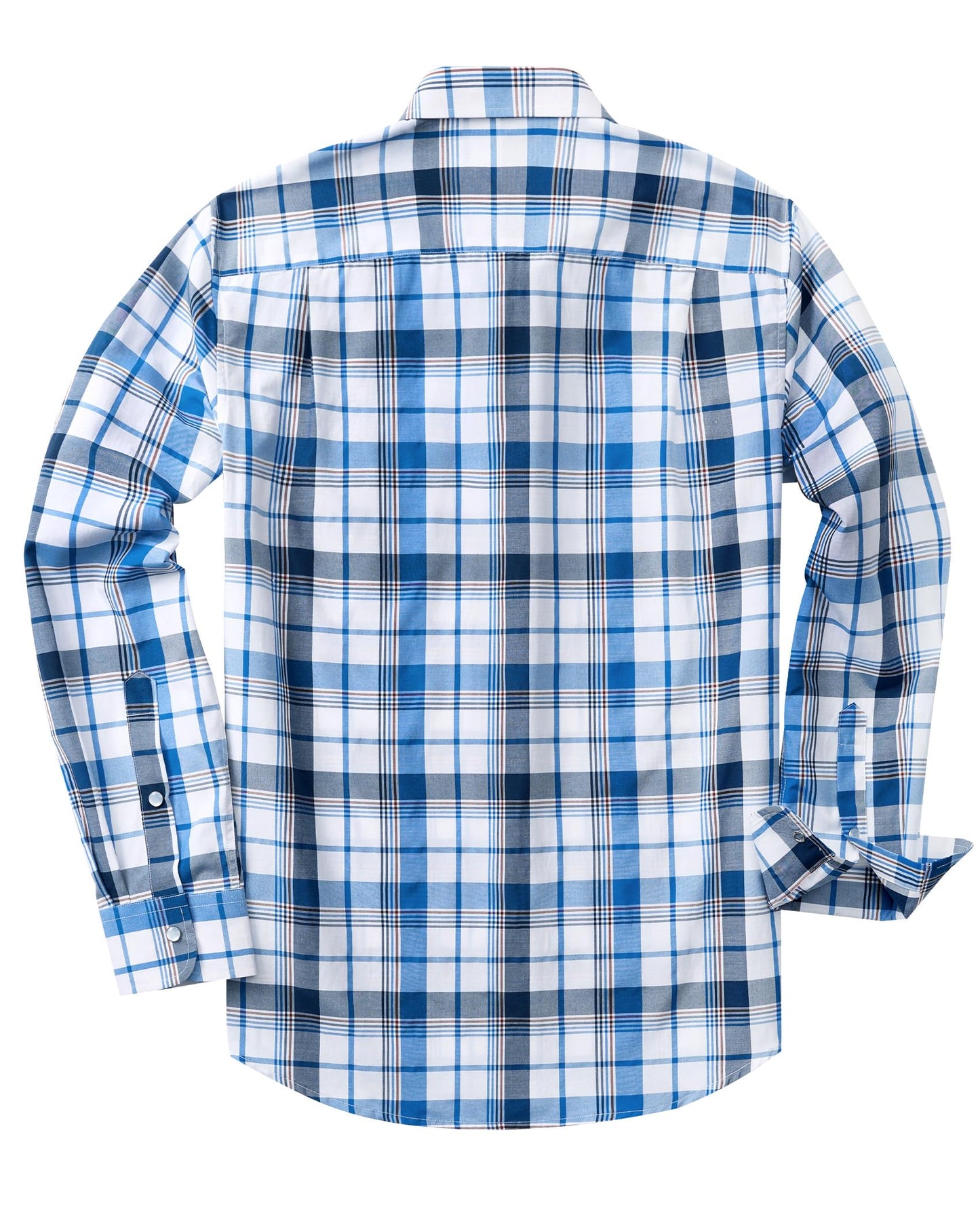 Men's Plaid Pearl Snap Button Shirts Casual Long Sleeve Checked Shirt Western Cowboy Shirts with Two Pockets for Work Blue White