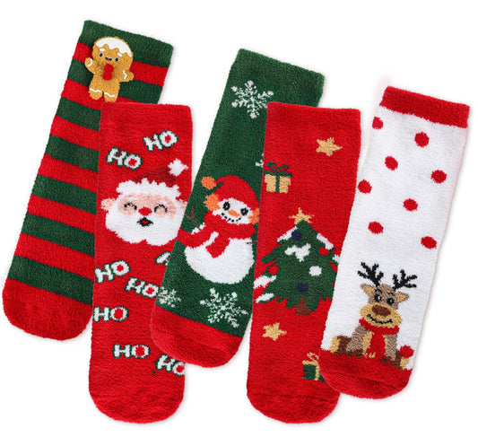 Labeol 5 Pairs Christmas Fuzzy Socks for Women Gifts,Funny Cute Cozy Fluffy Thermal Winter Warm Fuzzy Socks