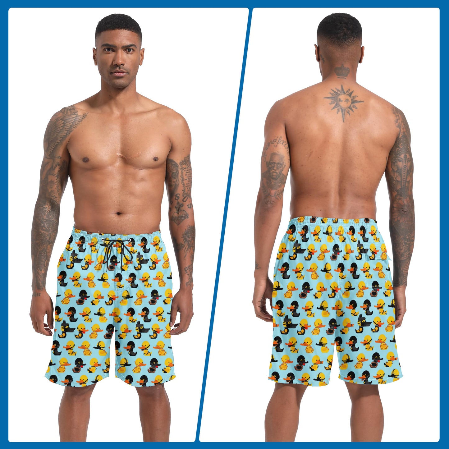Mens Swim Trunks with Compression Liner, Pirate Duck Men Bathing Suit Swimming Trunks 9 inch Inseam Board Shorts Men's Swimwear, 4 Way Stretch Beach Shorts Quick Dry Swimsuits, L