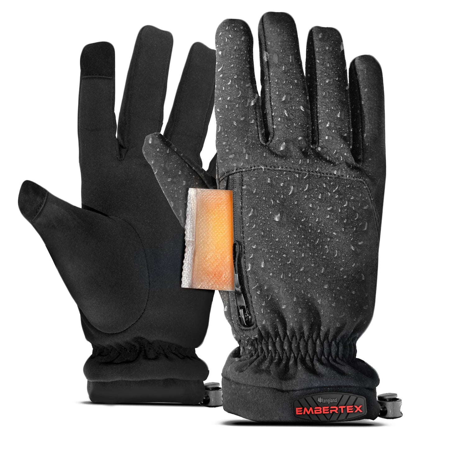 RANGLAND Heated Winter Gloves for Adults with Hand Warmer Compartment, Triple Layer Insulated (-20F) Warm Fleece Lining, Touchscreen Tips - Includes 6 EmberTex Active Hot Packets (8-Hour) Size Medium