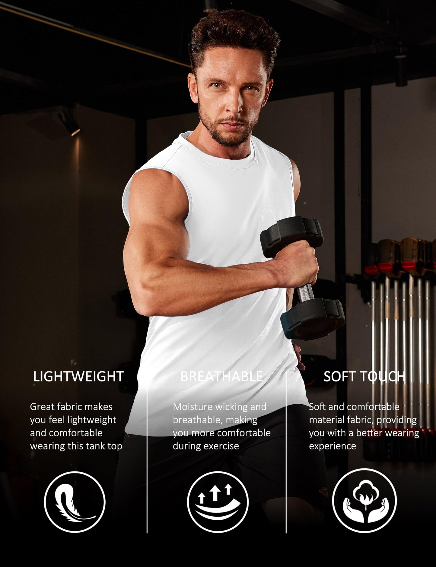 MAGCOMSEN White Tank Top for Men Moisture Wicking Lightweight Shirts Workout Gym Casual Athletic Sleeveless T-Shirts, XL