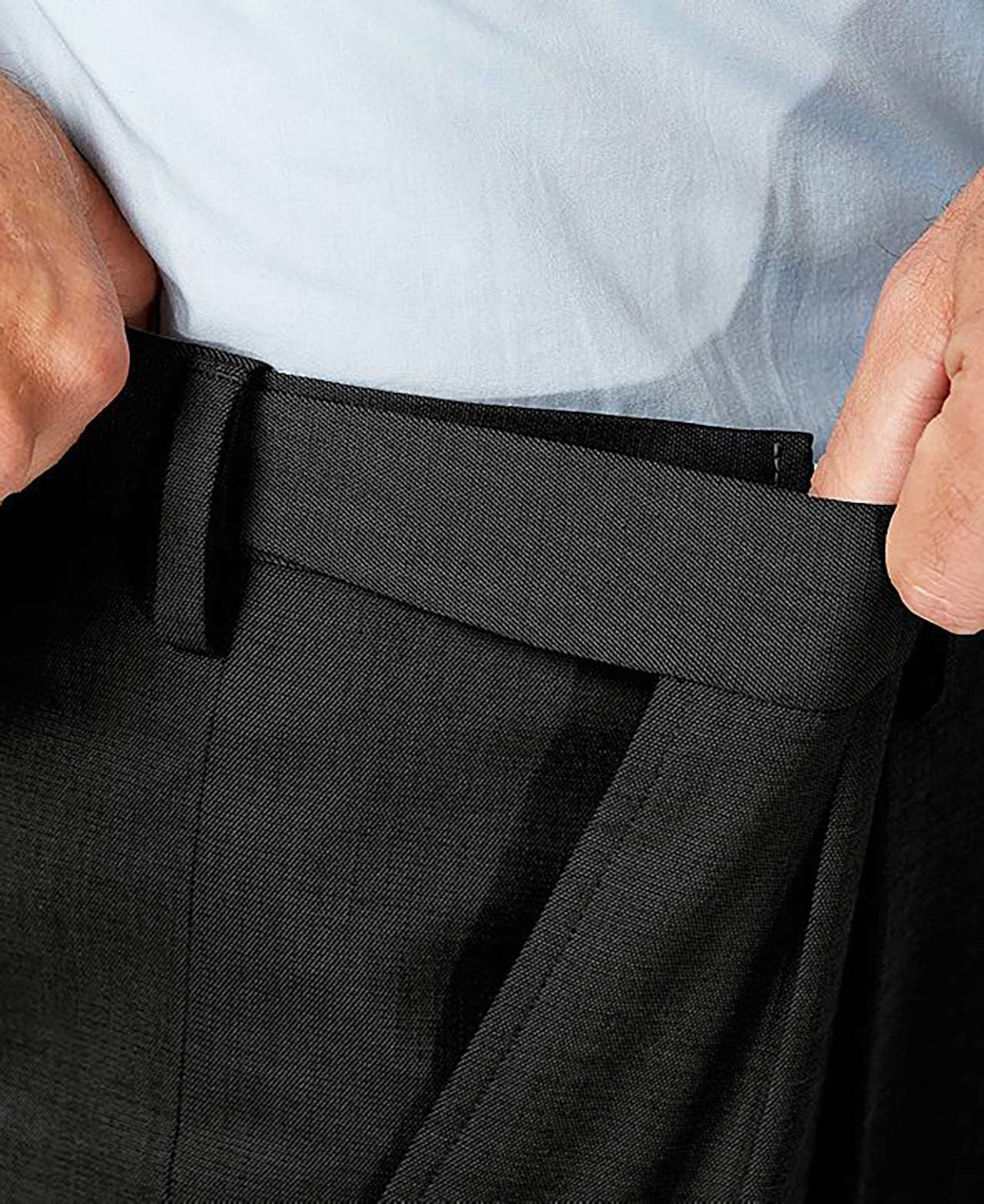 Men's Cozy Hidden Expandable Waist Dress Pants | Premium Stretch Texture Weave Work to Weekend Pant (Black,36W×30L)