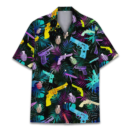 Tropical Gun Hawaiian Shirt for Men Women Patriotic Shirt Aloha Summer Casual Men Short Sleeve Button Down