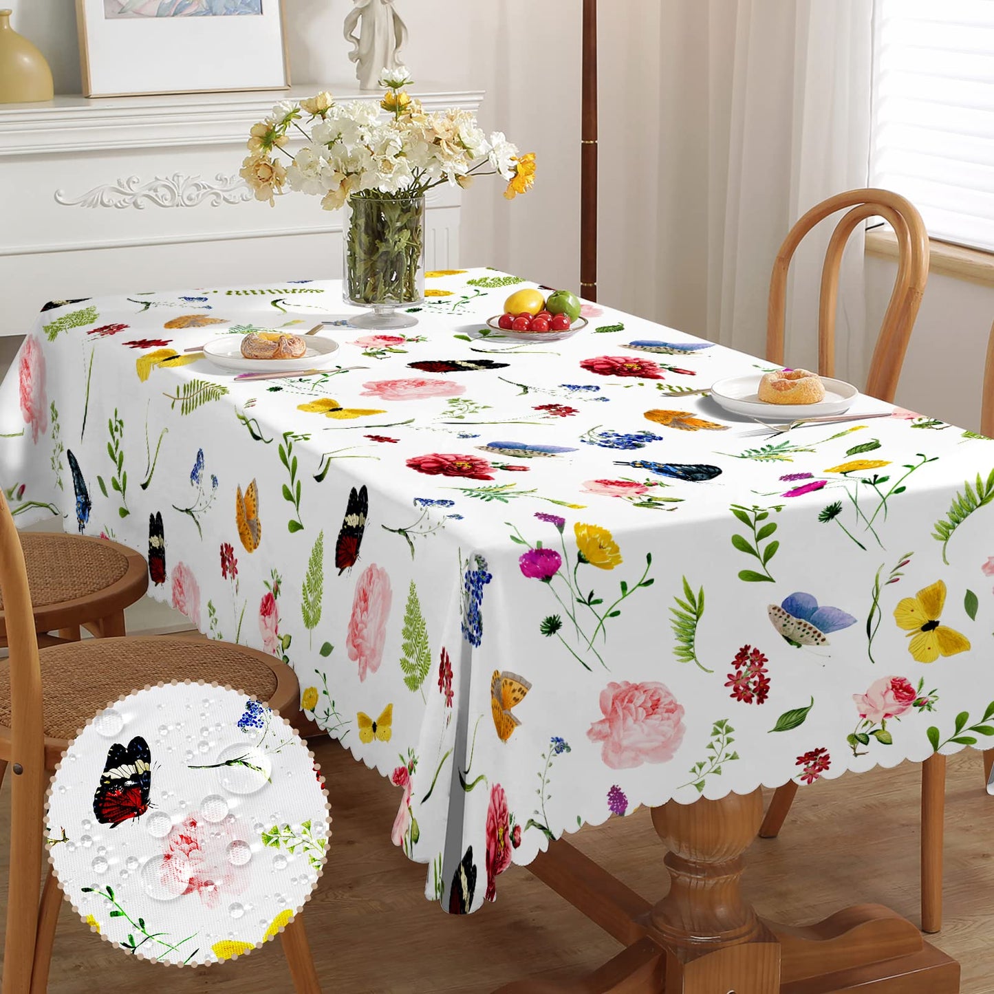 MAST DOO Floral Tablecloths for Rectangle Tables, Spring Table Cloth, Waterproof Stain Resistant Wrinkle-Free Table Cover for Home Kitchen Dining Party Patio Indoor Outdoor Use 55x70 Inch