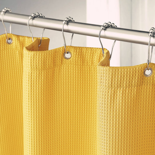 AmazerBath Waffle Shower Curtain, Mustard Shower Curtain Bright Yellow Fabric Shower Curtain with Waffle Weave Heavy Duty Hotel Quality Bathroom Shower Curtains, 72 x 72 Inches