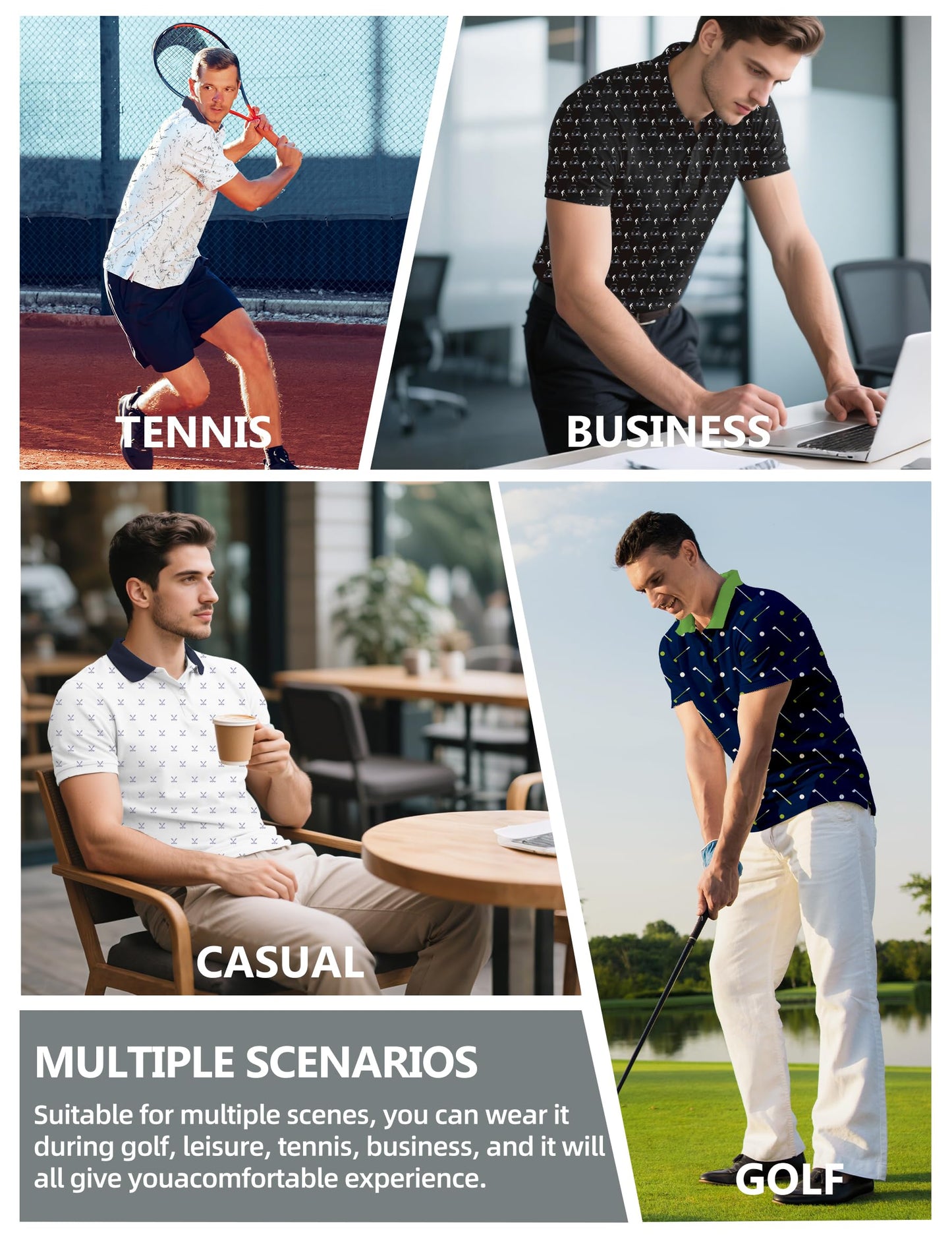 Actflare Golf Shirts for Men Dry Fit Moisture Wicking Short Sleeve Performance Print Polo Shirts Navy Patchwork,M