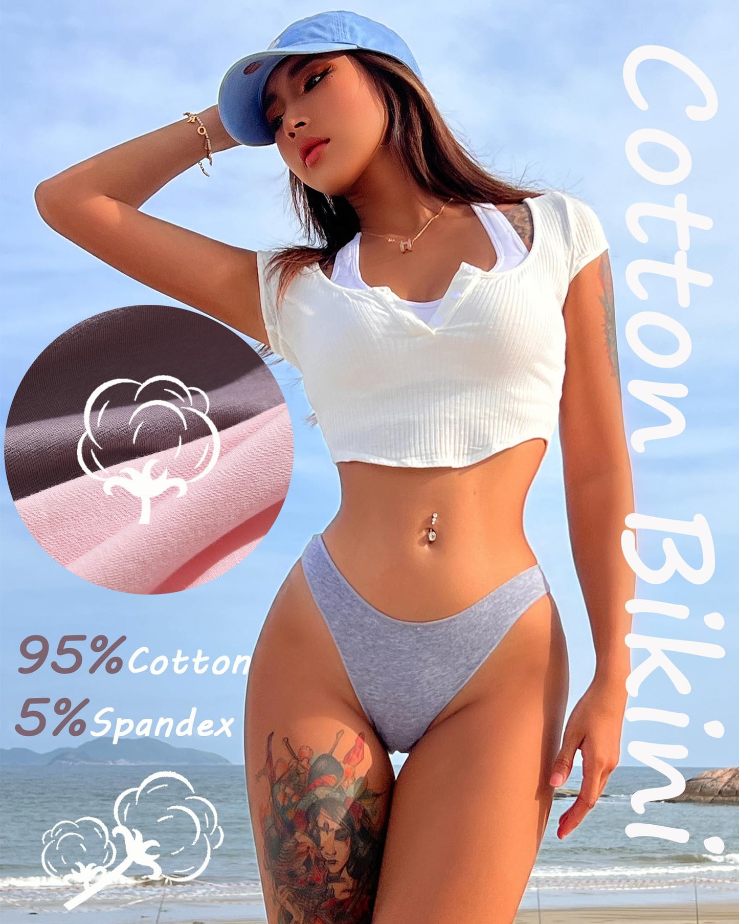FINETOO 6 Pack Cotton Underwear for Women Cute Low Rise Bikini Panties High Cut Breathable Sexy Womens Cheeky S-XL