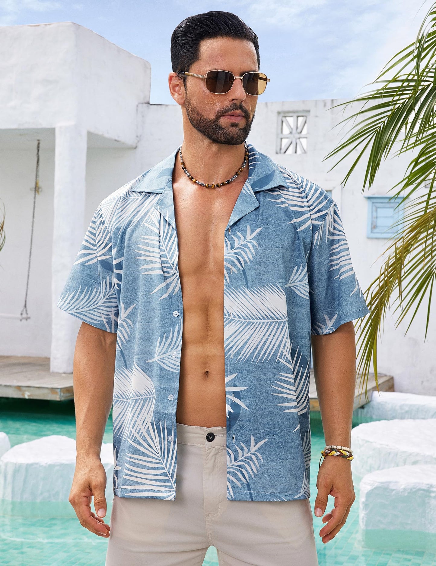 BOJIN Men's Hawaiian Shirts Casual Beach Aloha Tropical Short Sleeve Shirts BJ071 1XL