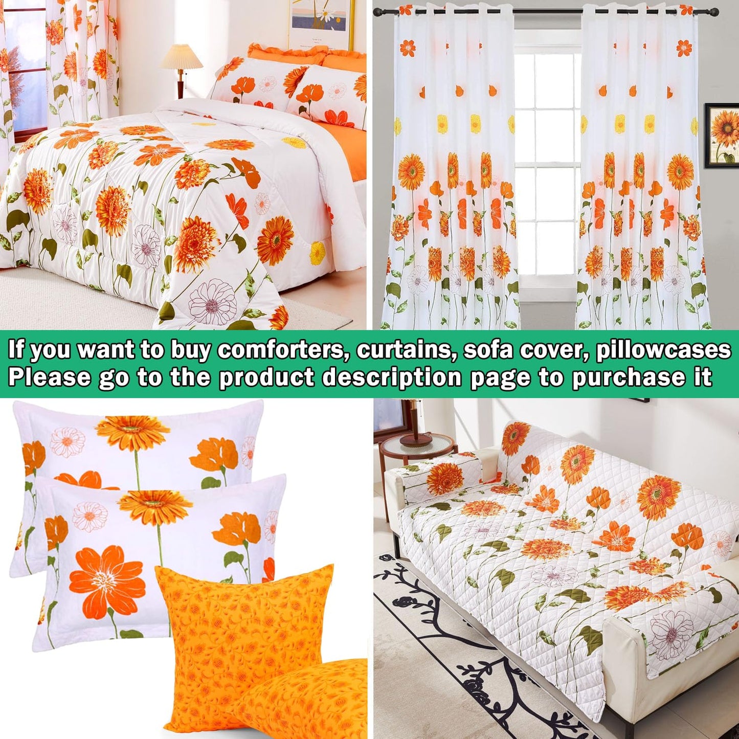 EVENHUG 100% Cotton Quilt King Size Orange Sunflower Bedding Set Floral Lightweight Quilt Reversible Coverlet Bedspread with 2 Pillow Shams All Seasons 3 Pieces (106”X96”)