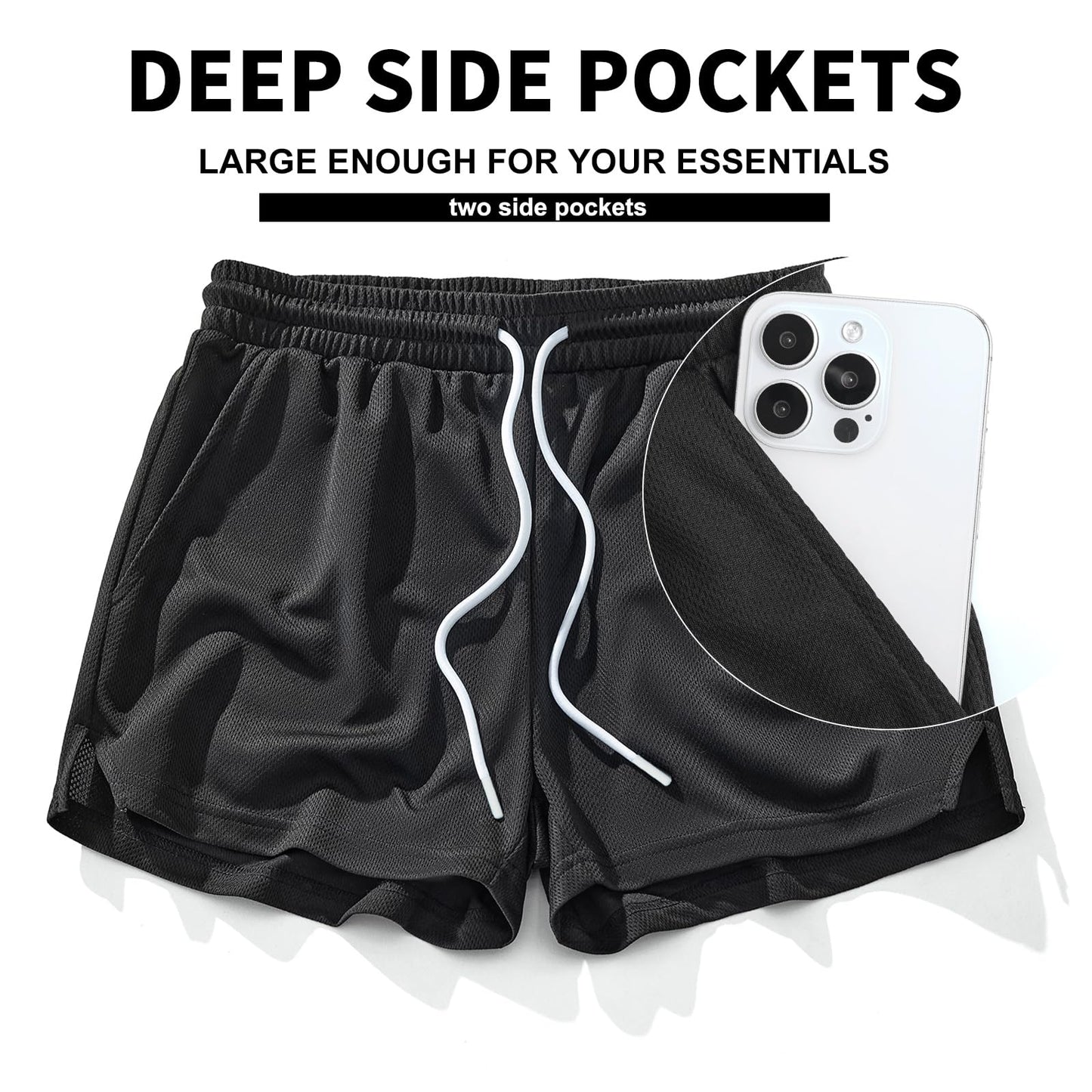 AIMPACT Mens Mesh Running Shorts Gym Athletic Workout Shorts for Men 3 inch Sports Shorts with Pocket（Black L）
