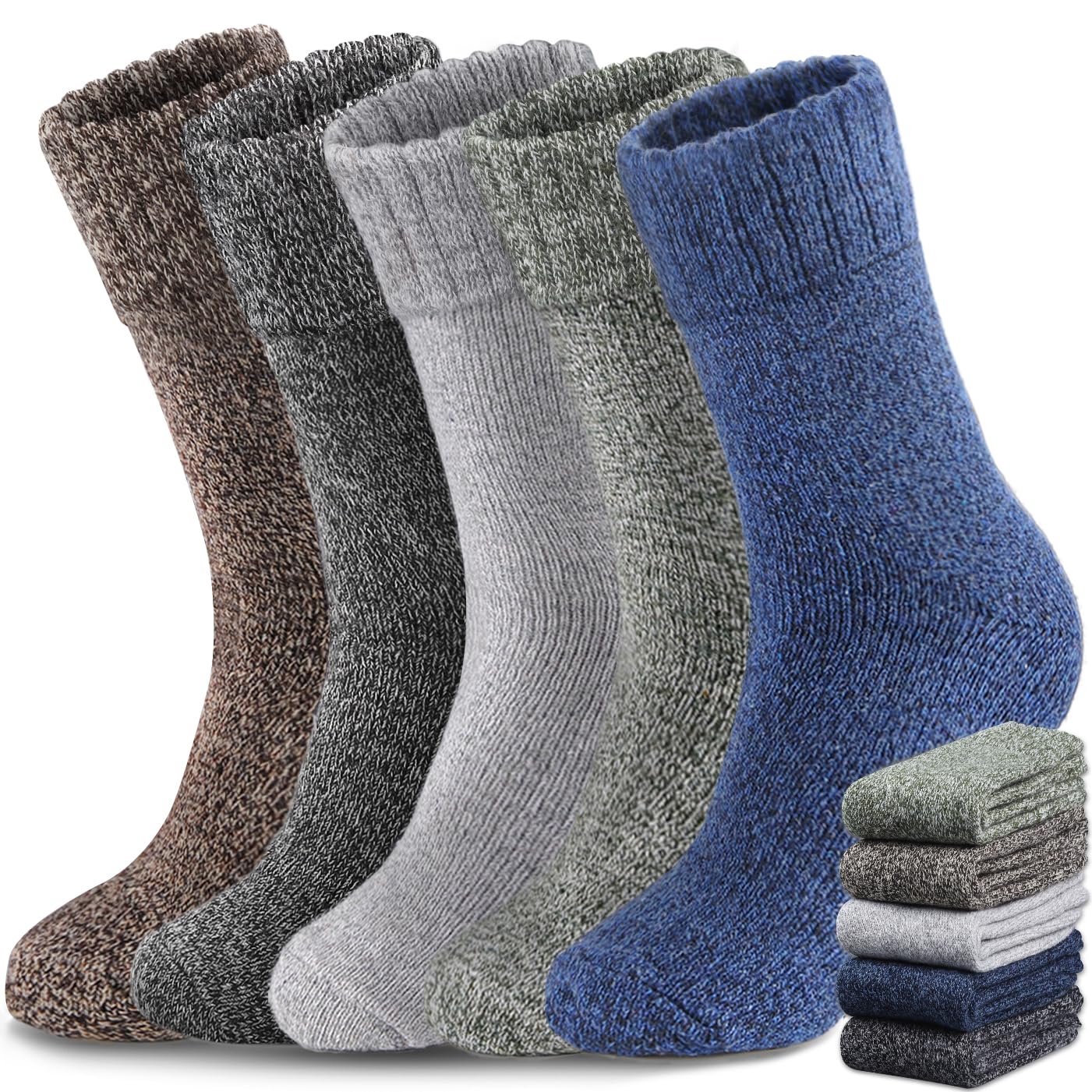 Yeblues 5 Pairs Merino Wool Socks Mens, Thick Warm Winter Socks, Hiking Socks Soft Casual Socks for Men，SIZE 14-18