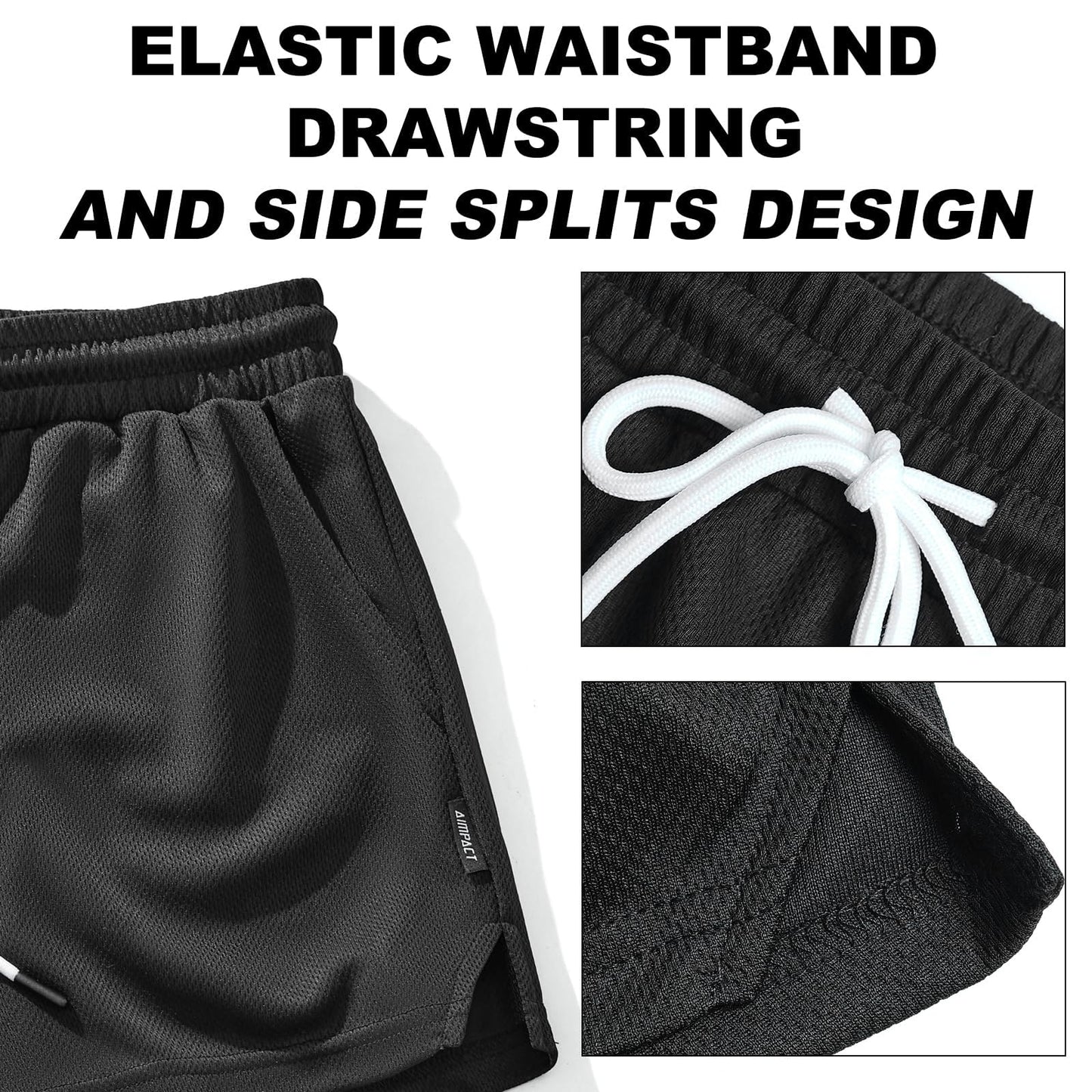AIMPACT Mens Mesh Running Shorts Gym Athletic Workout Shorts for Men 3 inch Sports Shorts with Pocket（Black L）