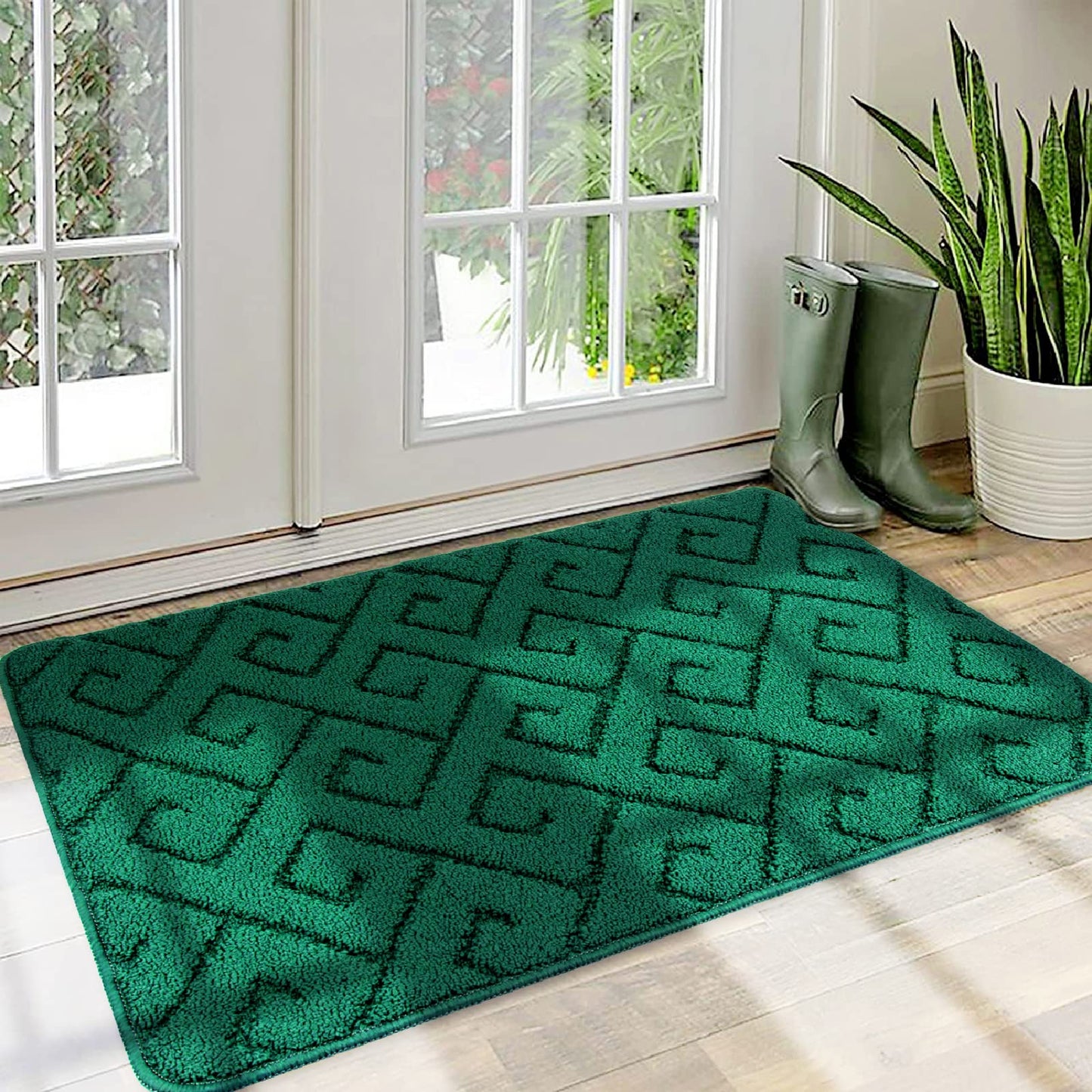 Walensee Indoor Doormat, Front Door Mat for Entrance (24"x35" Green) Machine Washable Entryway Rug, Non Slip Trapper Door Rugs Absorbent Dirt Low Profile Shoes Scraper Inside Floor Mats