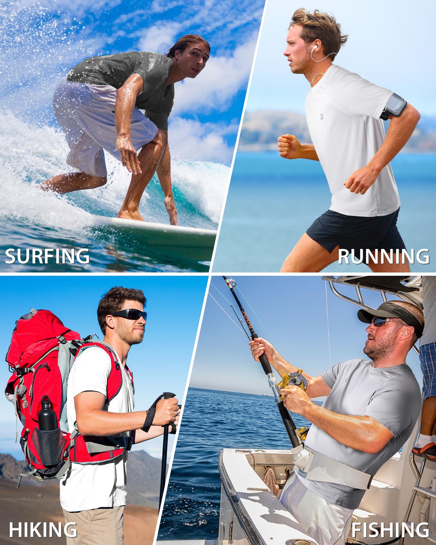 isnowood UPF 50+ Swim Shirts for Men, Sun Protection Quick Dry Rash Guard, Mens Short Sleeve Surf Athletic Shirt White