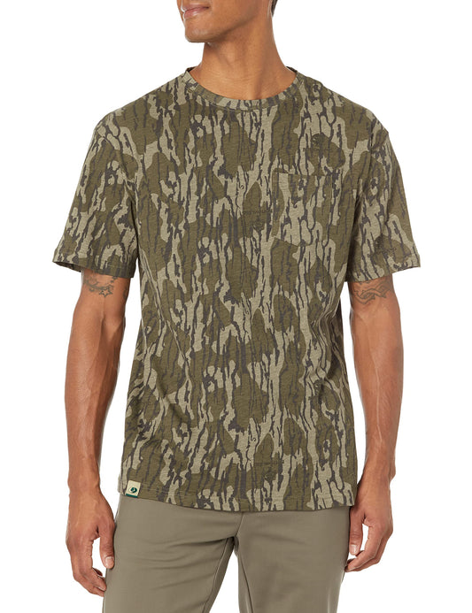 Mossy Oak Standard Mens Camo Hunting Shirt Short Sleeve Cotton, Original Bottomland, Large