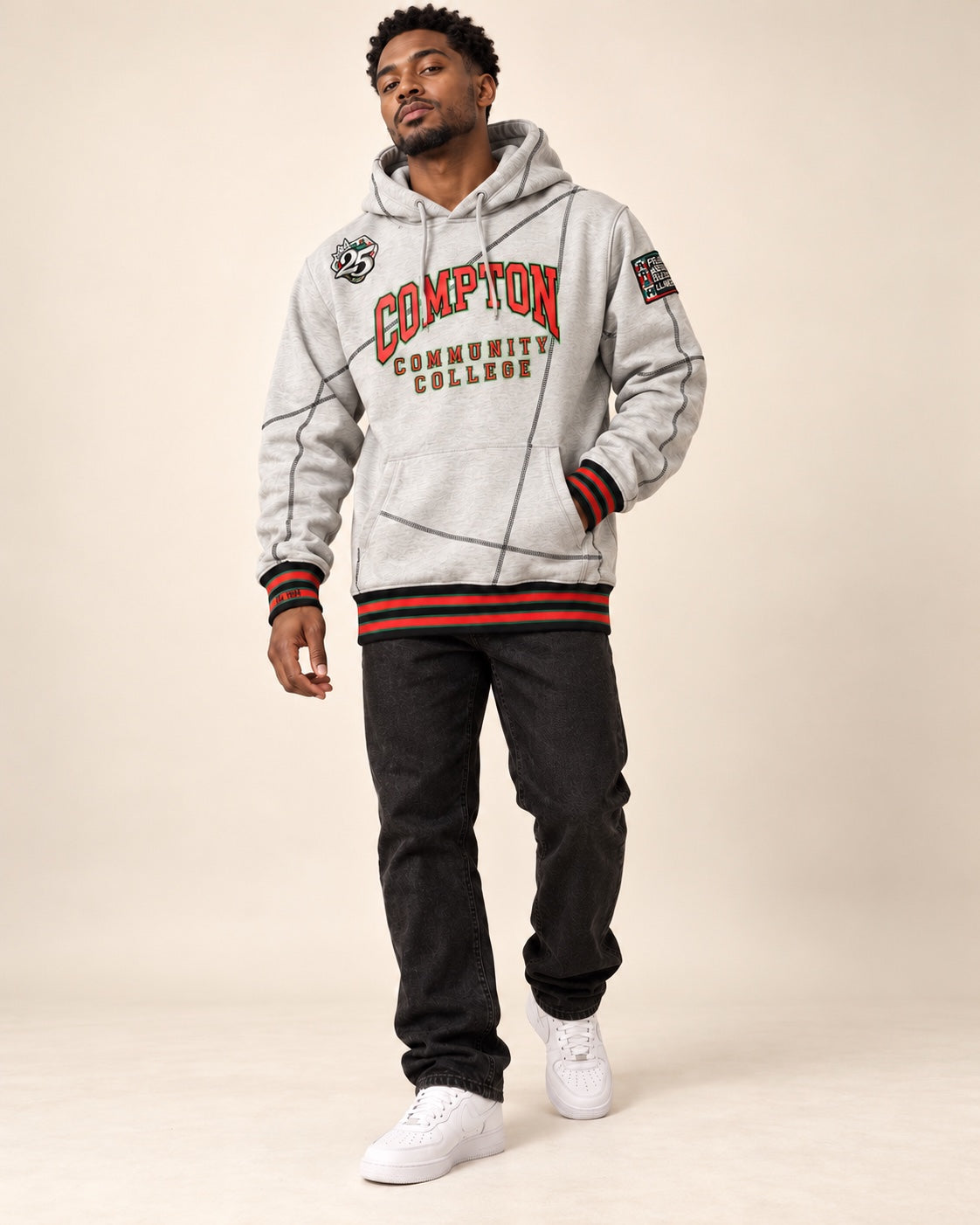 FTP Compton Community College Original 92 Frankenstein Stitched Hoodie MDH.Grey / Black