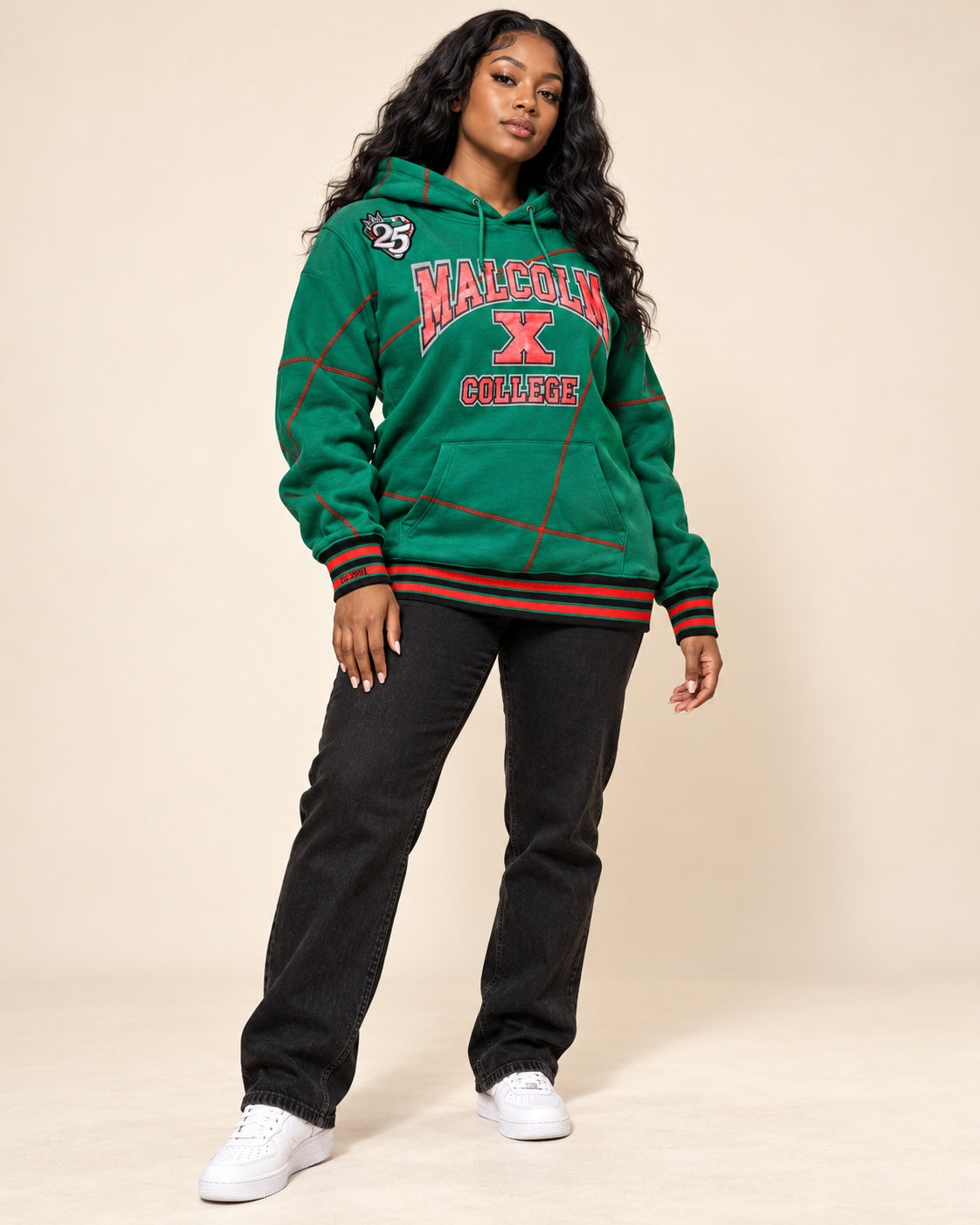 FTP Malcolm X College AACA Original 92 Frankenstein Stitched Hoodie Kelly Green/Red