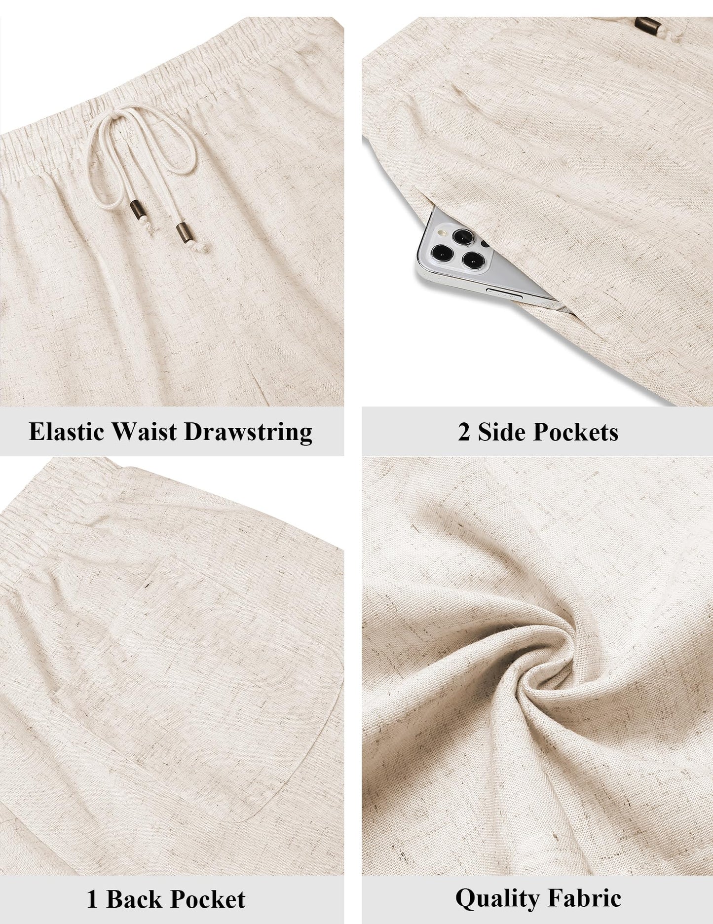 COOFANDY Men Linen Shorts Casual Drawstring Shorts Lightweight Summer Beach Short for Lounge Vacation Travel