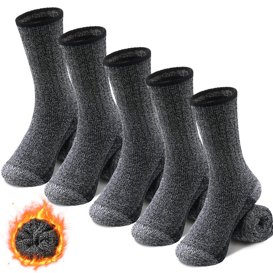 FRESBEIT Merino Wool Socks For Running 5 Pairs Winter Thick Warm Socks Thermal Shock-Absorbing Athletic Socks For Men 7-13