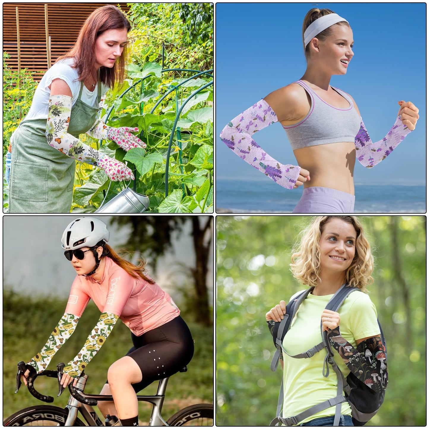 FISHEAL Sun Protection Gardening Sleeves for Women - Butterflies Cooling Outdoors UPF 50+ Arm Sleeves with Thumbholes