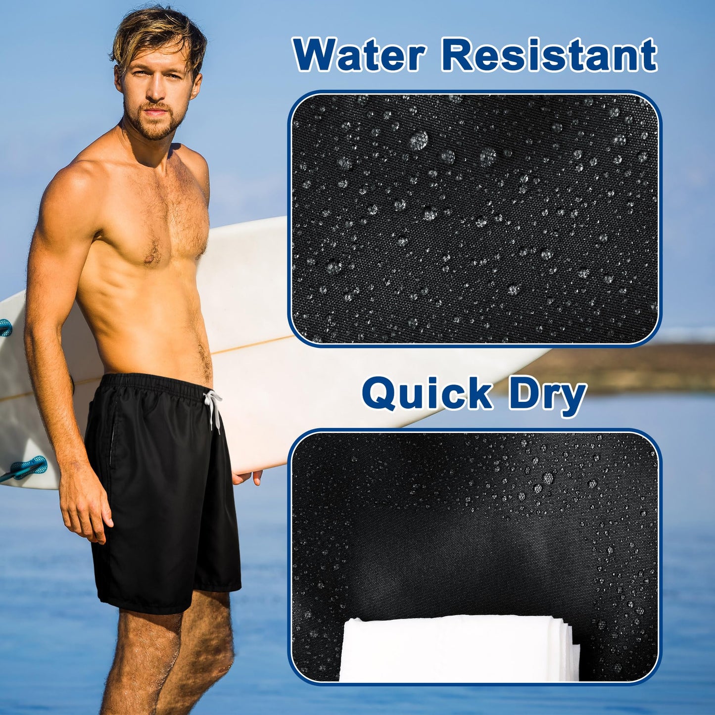 Mens Swim Trunks swimsuit trunks Swim Shorts Swimwear Quick Dry with Mesh Lining and pockets Funny Bathing Suits Black