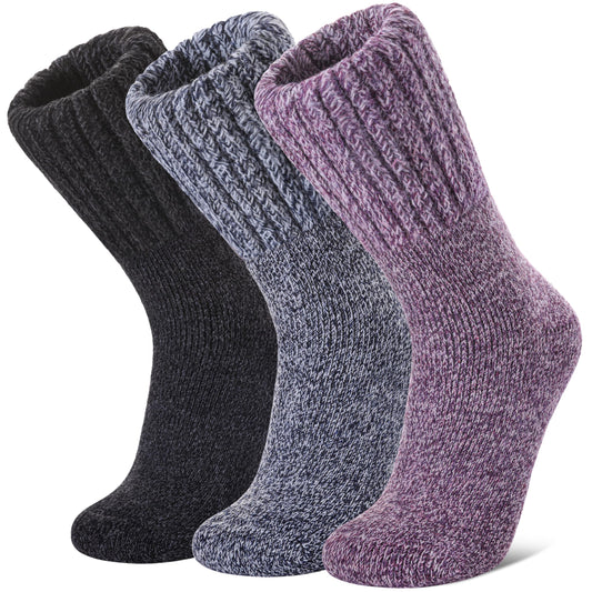 SDBING Boot Socks for Women Winter Warm Soft Cozy Thick Thermal Hiking Crew Socks Gift 3 Pairs (AB Black Purple Dark Blue 3 Pairs, 6-10)