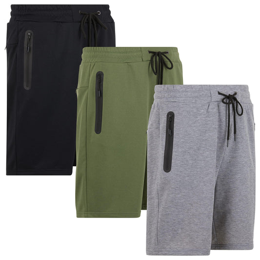 PURE CHAMP Mens Shorts French Terry 3 Pack Gym Shorts for Men Athletic Workout Training Shorts with Zipper Pocket and Drawstring Size XS-3XL (Group E, Large)