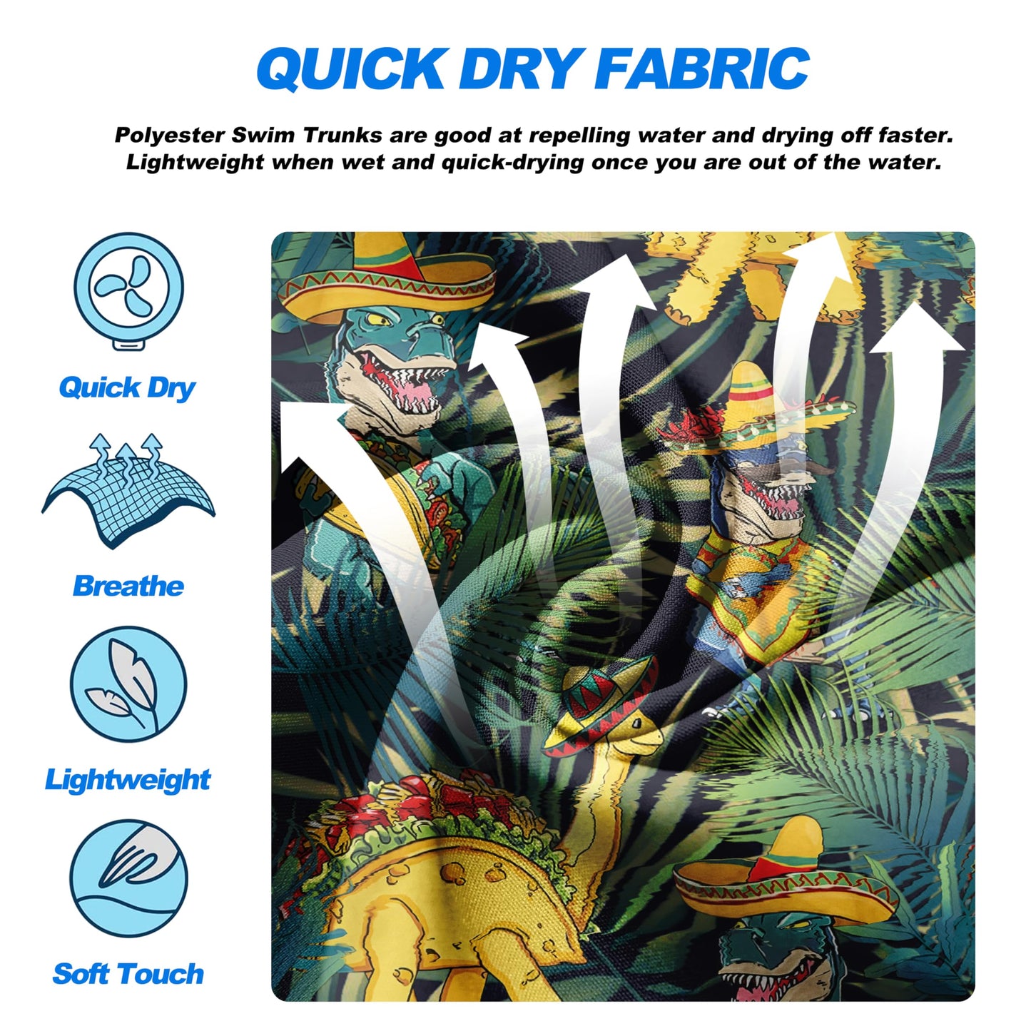 Mens Swim Trunks for Men, Tropical Leaf Dinosaurs Mens Board Shorts Swimwear Bathing Suit with Mesh Lining, Funny Hawaii Quick Dry Beach Shorts for Men Swimming Trunks, 3X-Large