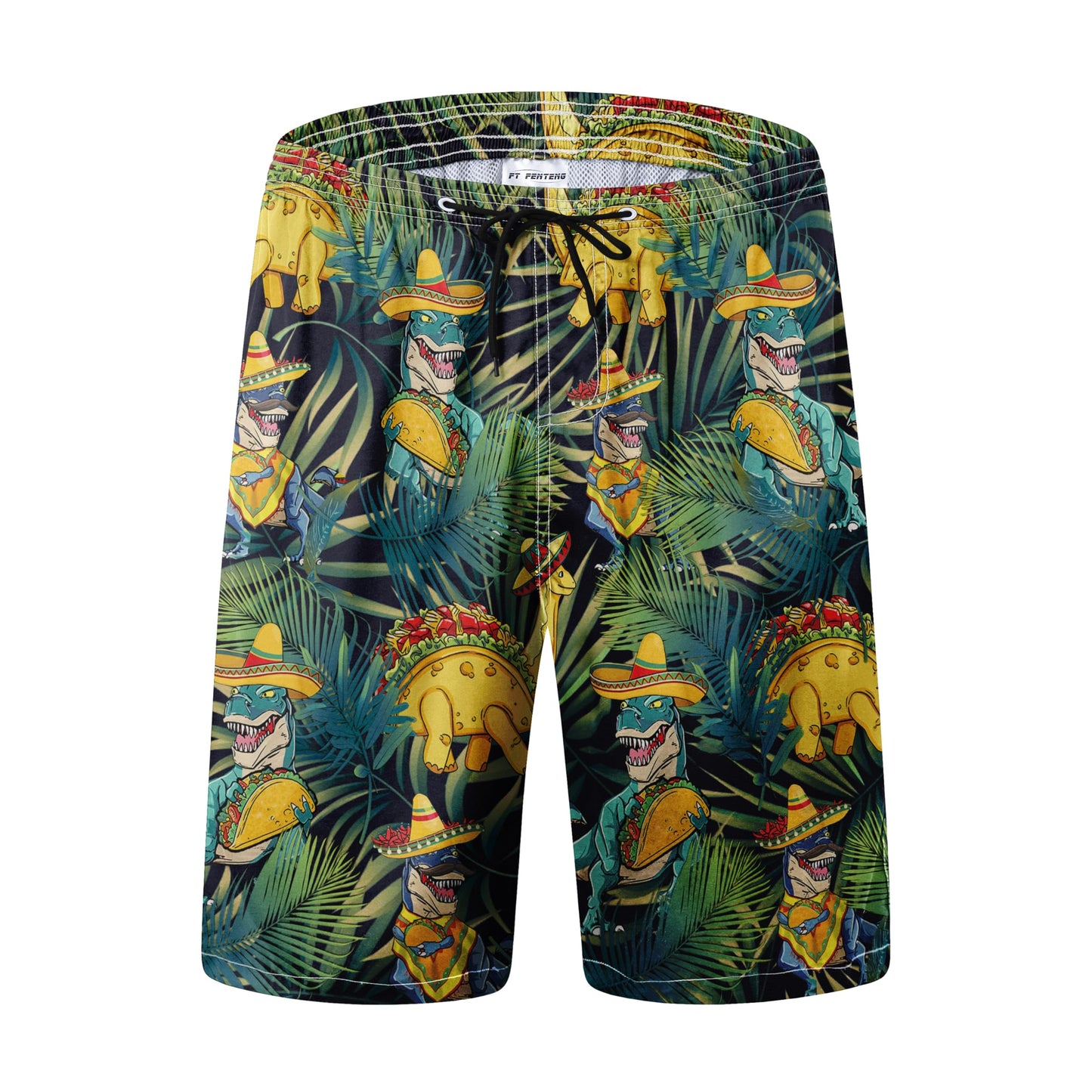 Mens Swim Trunks for Men, Tropical Leaf Dinosaurs Mens Board Shorts Swimwear Bathing Suit with Mesh Lining, Funny Hawaii Quick Dry Beach Shorts for Men Swimming Trunks, 3X-Large
