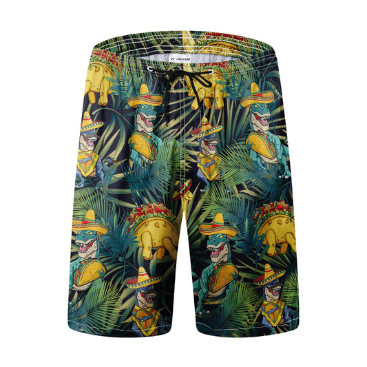 Mens Swim Trunks for Men, Tropical Leaf Dinosaurs Mens Board Shorts Swimwear Bathing Suit with Mesh Lining, Funny Hawaii Quick Dry Beach Shorts for Men Swimming Trunks, 3X-Large