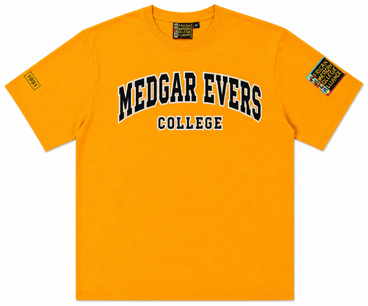 Medgar Evers College AACA Classic 91 T-Shirt Gold tee-ai-flatlay white background product image