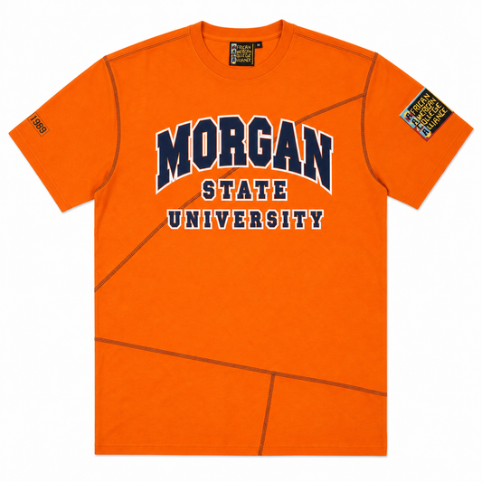 Morgan University Originals' AACA Classic T-Shirt Orange / Navy tee-ai-flatlay white background product image