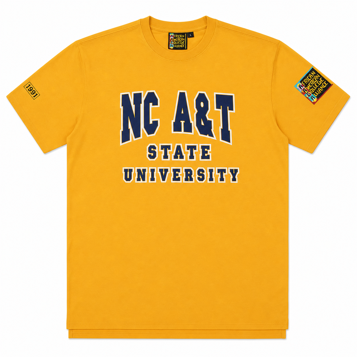 NC A&T State University AACA Classic 91 T-Shirt Gold tee-ai-flatlay white background product image