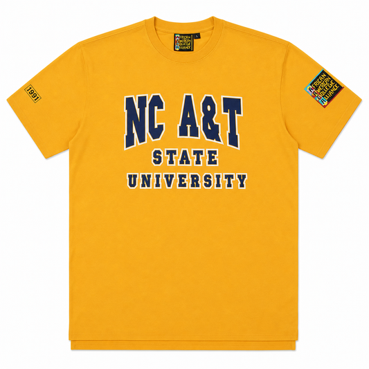 NC A&T State University AACA Classic 91 T-Shirt Gold tee-ai-flatlay white background product image