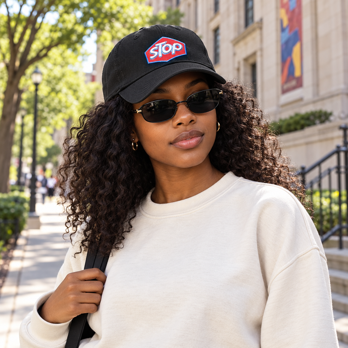 STOP Embroidered Cap — Black