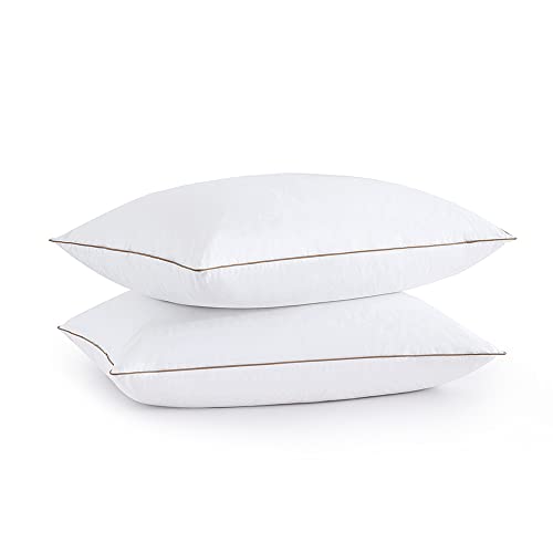 puredown® Goose Feathers and Down Pillow, Made in USA, Premium Medium to Firm Sleeping Pillows, Hotel Collection Pillows with Cotton Cover, 2 Pack, King Size, 20x36 Inches