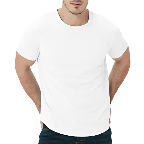 netdraw Men's Ultra Soft Bamboo T-Shirt Curve Hem Lightweight Cooling Short Sleeve Casual Basic Tee Shirt (Plain White, X-Large)