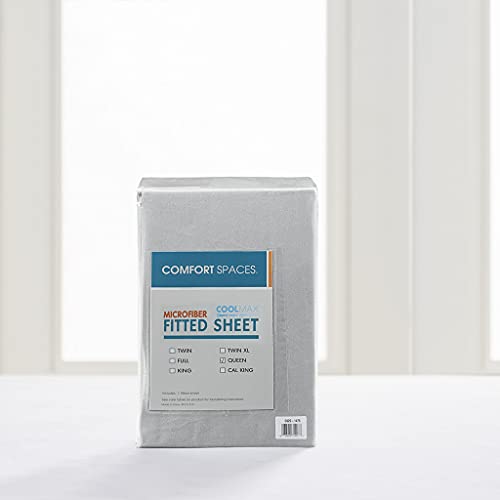 Comfort Spaces Coolmax Moisture Wicking Fitted Sheet ONLY Super Soft, Fade Resistant, All Elastic Deep Pocket Fits Up to 16" Mattress - Warm Weather Cooling Sheets for Night Sweats, Twin, Grey