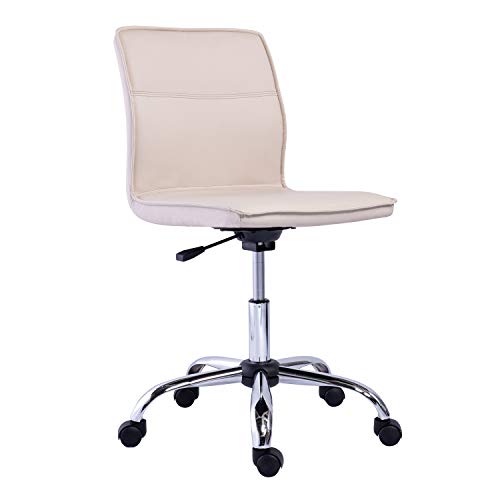 Modern Armless Office Desk Chair - Height Adjustable, 360-Degree Swivel, 275Lb Capacity - White/Chrome