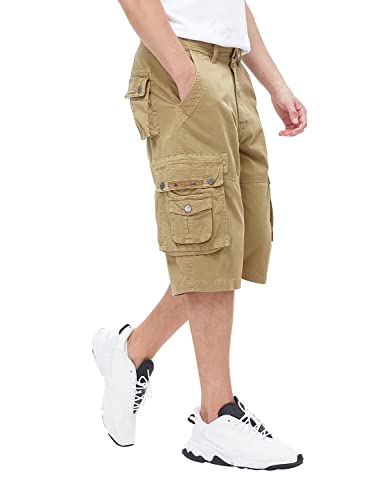 BEST SOUTH Men's Capri Long Twill Cargo Shorts Below Knee 13 Inches Cotton Relaxed Fit Casual Multi-Pocket Khaki 42