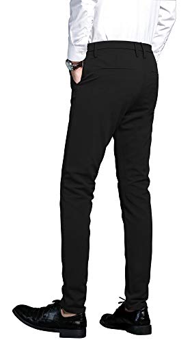 Plaid&Plain Men's Stretch Dress Pants Slim Fit Skinny Suit Pants 7101 Black 29W28L