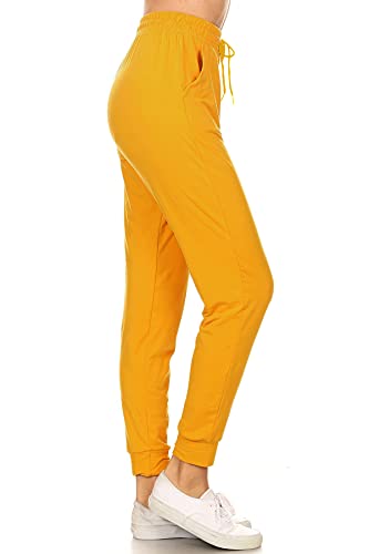 Leggings Depot Women's Relaxed fit Jogger Track Cuff Sweatpants with Pockets-JGA-DARKYELLOW-2X