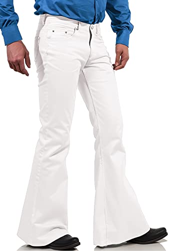 70s Disco Pants for Men,Mens Bell Bottom Jeans Pants,60s 70s Bell Bottoms Vintage Denim Pants Jeans for Men White