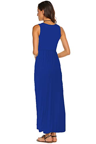 Womens Summer Maxi Dresses Casual Floral Long Sun Dresses Solid Royal Blue XL