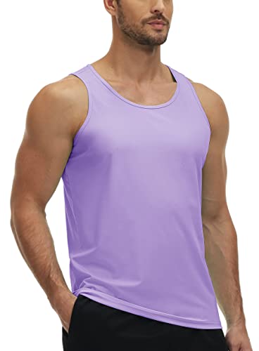 TACVASEN Men's Sleeveless Tshirts SPF Shirt Surfing Shirt UPF 50+ Sun Shirt Quick Dry Shirt Pullover Breathable Swim Shirt Tanks for Summer Light Purple