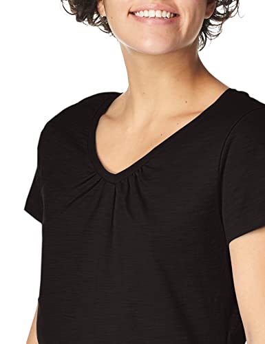 Hanes Women's Shirred V-Neck T-Shirt, Black, Medium