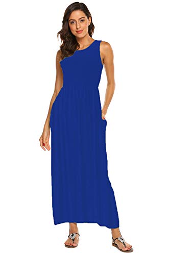 Womens Summer Maxi Dresses Casual Floral Long Sun Dresses Solid Royal Blue XL