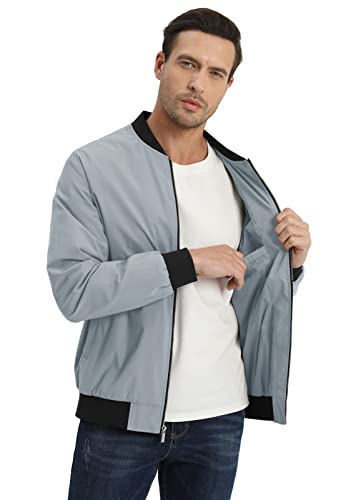 MAGCOMSEN Bomber Jacket Mens Varsity Jackets Mens Winbreakers Spring Jackets Casual Stylish Jacket Light Grey XL