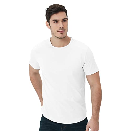 netdraw Men's Ultra Soft Bamboo T-Shirt Curve Hem Lightweight Cooling Short Sleeve Casual Basic Tee Shirt (Plain White, X-Large)